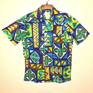 Vintage Hawaiian Paradise Barkcloth Surfer Shirt 1960s Retro Mod Small
